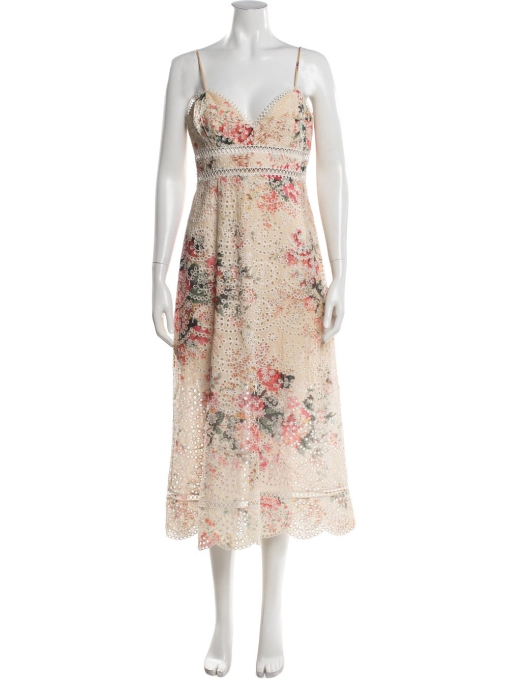 Zimmermann Cream Midi Dress with Pink Floral